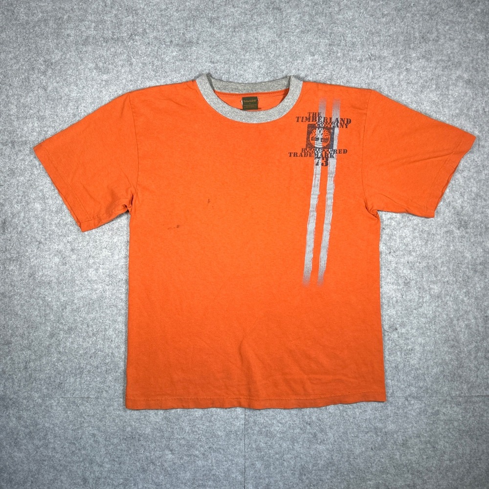 Timberland T Shirt Mens Large Orange Graphic Ringer Tee Gorpcore Outdoors
